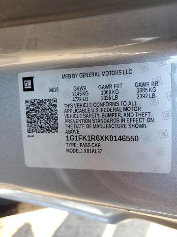 1G1FK1R6XK0146550 - 2019 CHEVROLET CAMARO ZL1 银色 照片 12