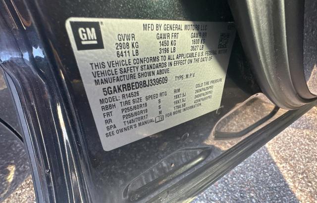 5GAKRBED8BJ339609 - 2011 BUICK ENCLAVE CXL BLACK photo 10