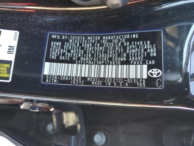 5YFEPMAE9MP178830 - 2021 TOYOTA COROLLA LE BLACK photo 12