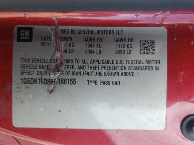 1G6DK1ED8B0166155 - 2011 CADILLAC CTS PERFORMANCE COLLECTION Rot Foto 12