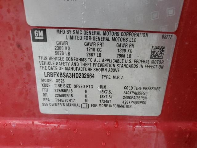 LRBFXBSA3HD202664 - 2017 BUICK ENVISION ESSENCE Շագանակագույն լուսանկար 13