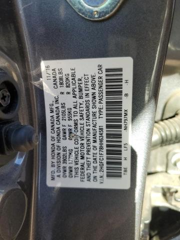 2HGFC1F78HH634581 - 2017 HONDA CIVIC EXL ნაცრისფერი ფოტო 13