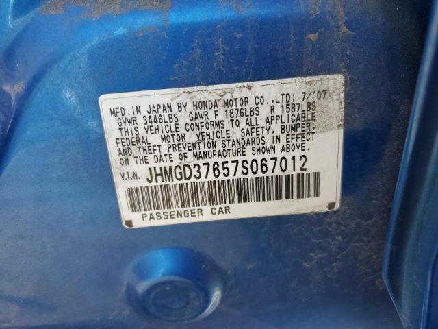 JHMGD37657S067012 - 2007 HONDA FIT S 蓝色 照片 12