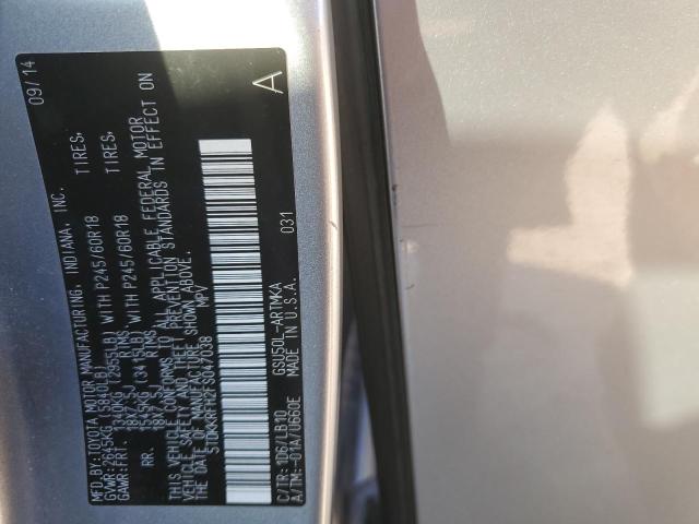 5TDKKRFH2FS047038 - 2015 TOYOTA HIGHLANDER XLE SILVER photo 14