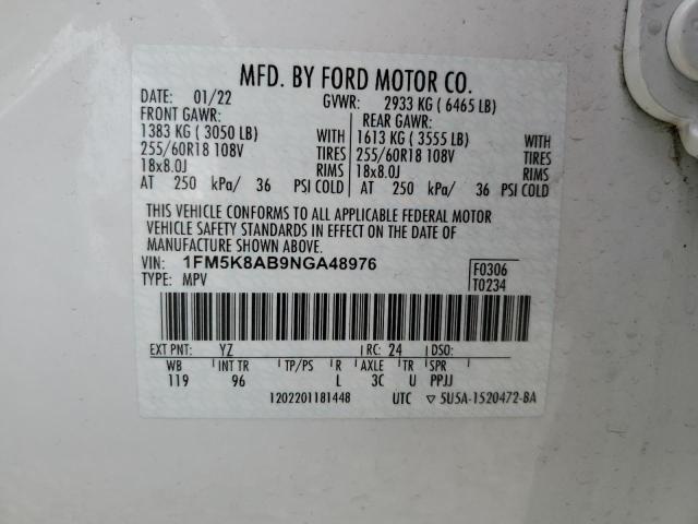 1FM5K8AB9NGA48976 - 2022 FORD EXPLORER POLICE INTERCEPTOR 白色 照片 13