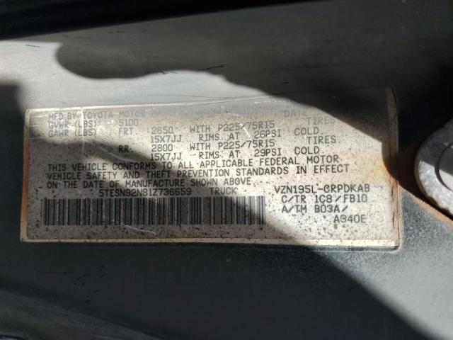 5TESN92N81Z736659 - 2001 TOYOTA TACOMA XTRACAB PRERUNNER ორფეროვანი ფოტო 12