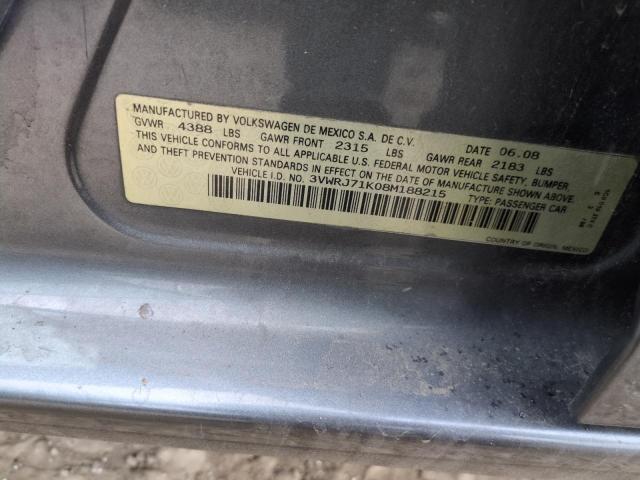 3VWRJ71K08M188215 - 2008 VOLKSWAGEN JETTA WOLFSBURG 蓝色 照片 12