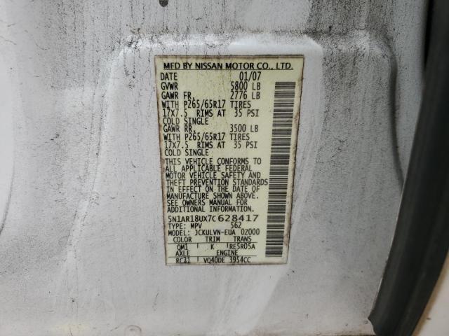 5N1AR18UX7C628417 - 2007 NISSAN PATHFINDER LE თეთრი ფოტო 13
