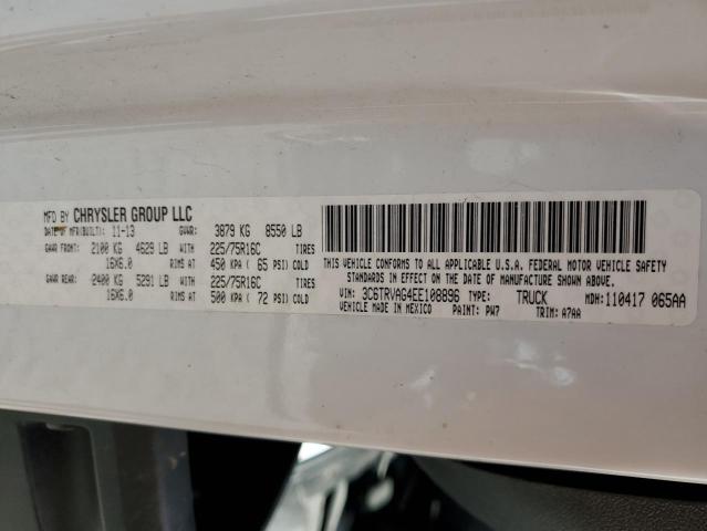 3C6TRVAG4EE108896 - 2014 RAM PROMASTER 1500 STANDARD WHITE photo 13