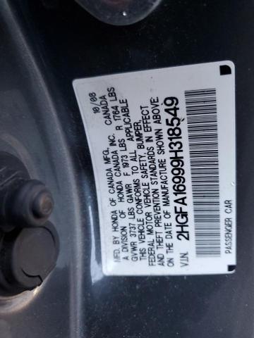 2HGFA16999H318549 - 2009 HONDA CIVIC EXL 灰色 照片 12