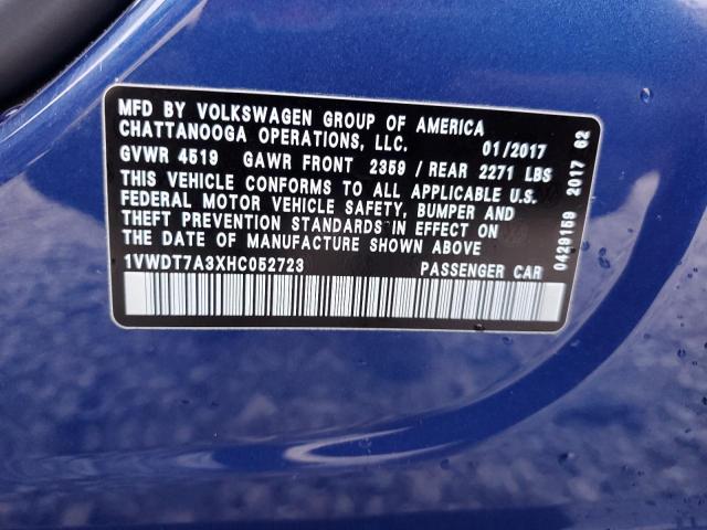 1VWDT7A3XHC052723 - 2017 VOLKSWAGEN PASSAT R-LINE Կապույտ լուսանկար 12