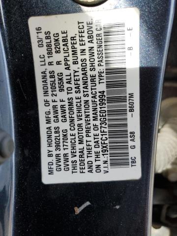 19XFC1F73GE019994 - 2016 HONDA CIVIC EXL ლურჯი ფოტო 13