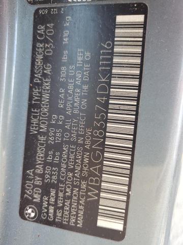 WBAGN83574DK11116 - 2004 BMW 760 LI GREEN photo 12