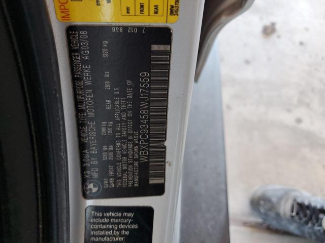WBXPC93458WJ17559 - 2008 BMW X3 3.0SI SILVER photo 12