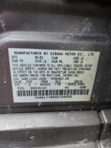 1N4AL11D44C124205 - 2004 NISSAN ALTIMA BASE GOLD photo 12