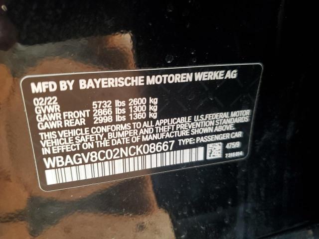WBAGV8C02NCK08667 - 2022 BMW M850XI BLACK photo 12
