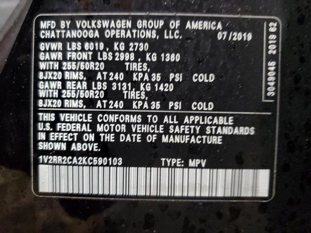 1V2RR2CA2KC590103 - 2019 VOLKSWAGEN ATLAS SEL BLACK photo 12