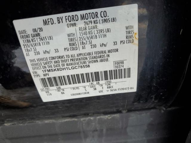 1FMSK8DH1LGC78558 - 2020 FORD EXPLORER XLT Siyah fotoğraf 13