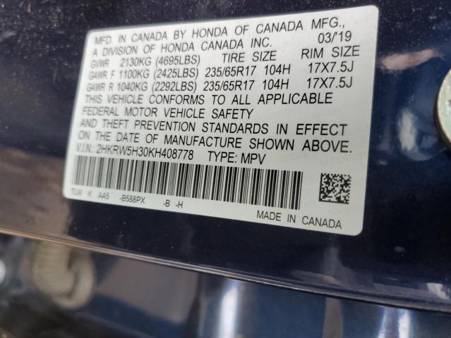 2HKRW5H30KH408778 - 2019 HONDA CR-V LX BLUE photo 13