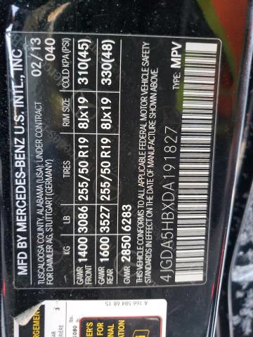 4JGDA5HBXDA191827 - 2013 MERCEDES-BENZ ML 350 4MATIC BLACK photo 13