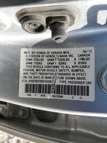 2HGFB2F90FH538516 - 2015 HONDA CIVIC EXL SILVER photo 12