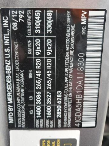 4JGDA5HB1DA118300 - 2013 MERCEDES-BENZ ML 350 4MATIC SILVER photo 14