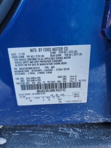 MAJ6S3GL8MC403742 - 2021 FORD ECOSPORT SE ლურჯი ფოტო 14