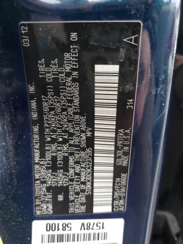 5TDKK3DC9CS237595 - 2012 TOYOTA SIENNA LE ლურჯი ფოტო 13