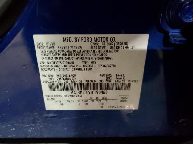 MAJ3P1TE5JC190468 - 2018 FORD ECOSPORT SE ლურჯი ფოტო 14