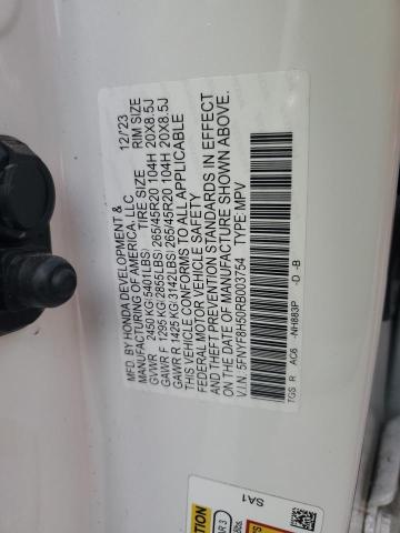 5FNYF8H50RB003754 - 2024 HONDA PASSPORT EXL თეთრი ფოტო 13