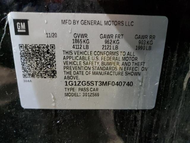 1G1ZG5ST3MF040740 - 2021 CHEVROLET MALIBU RS 黑色 照片 12