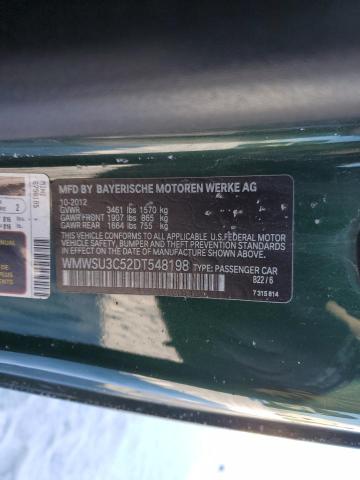 WMWSU3C52DT548198 - 2013 MINI COOPER GREEN photo 12
