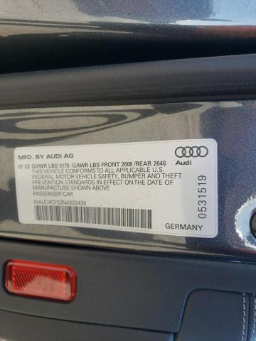 WAUC4CF53NA022434 - 2022 AUDI S5 PREMIUM PLUS 灰色 照片 12