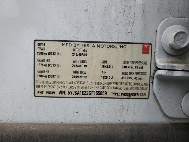5YJSA1E22GF155859 - 2016 TESLA MODEL S WHITE photo 12