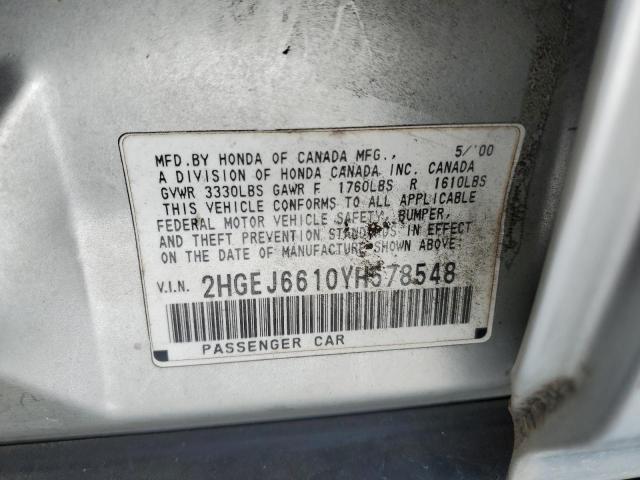 2HGEJ6610YH578548 - 2000 HONDA CIVIC BASE Gümüş foto 12