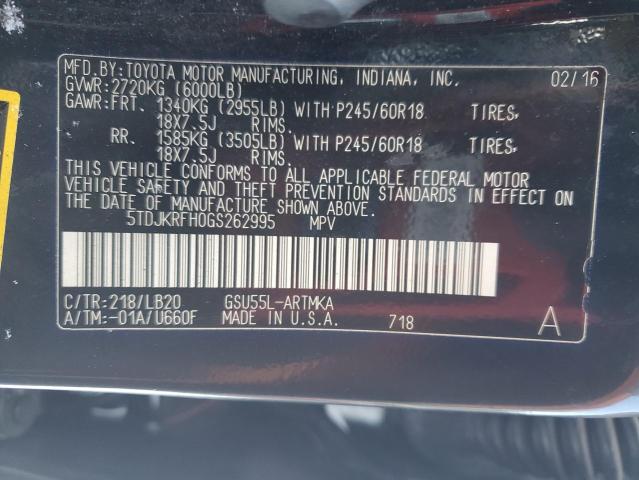 5TDJKRFH0GS262995 - 2016 TOYOTA HIGHLANDER XLE 黑色 照片 13