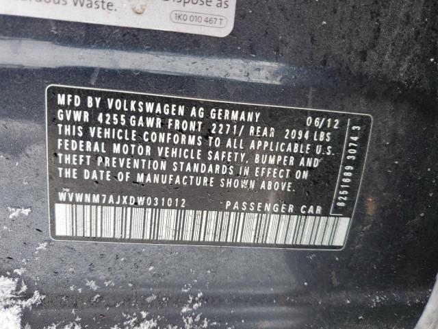 WVWNM7AJXDW031012 - 2013 VOLKSWAGEN GOLF Կապույտ լուսանկար 12