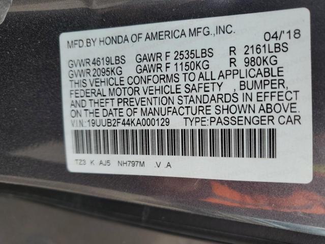 19UUB2F44KA000129 - 2019 ACURA TLX TECHNOLOGY GRAY photo 12