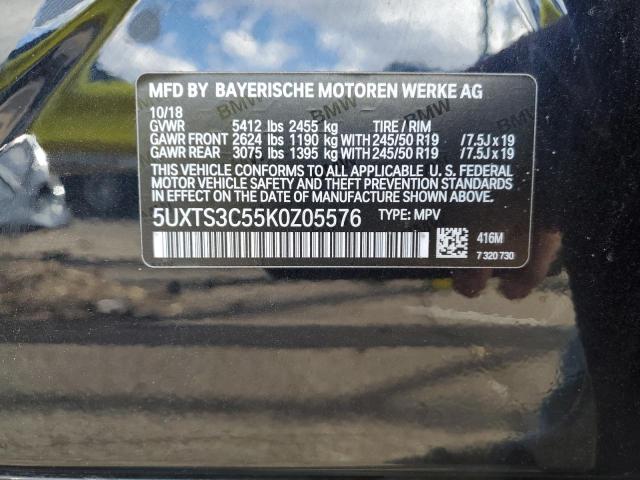 5UXTS3C55K0Z05576 - 2019 BMW X3 XDRIVEM40I BLUE photo 12