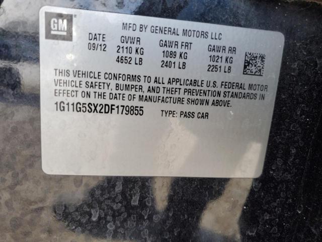 1G11G5SX2DF179855 - 2013 CHEVROLET MALIBU 3LT შავი ფოტო 12