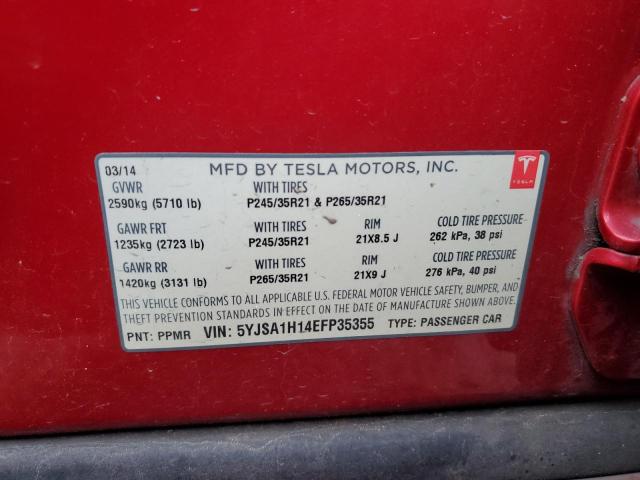 5YJSA1H14EFP35355 - 2014 TESLA MODEL S RED photo 12