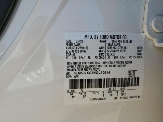 5LM5J7XC8NGL10514 - 2022 LINCOLN AVIATOR RESERVE თეთრი ფოტო 13