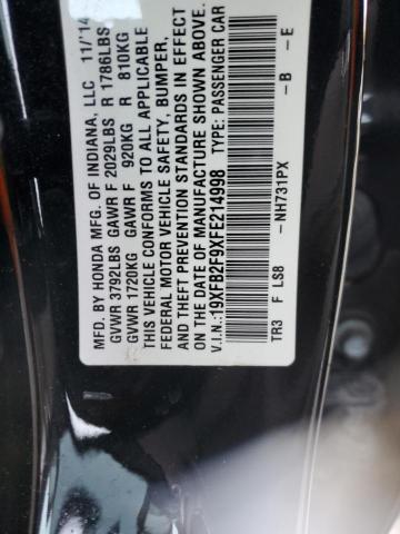 19XFB2F9XFE214998 - 2015 HONDA CIVIC EXL შავი ფოტო 12