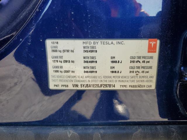 5YJSA1E20JF297814 - 2018 TESLA MODEL S Mavi foto 12