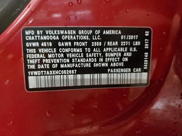 1VWDT7A3XHC052687 - 2017 VOLKSWAGEN PASSAT R-LINE ბურგუნდია ფოტო 12
