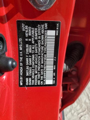 SHHFK7H97HU218240 - 2017 HONDA CIVIC SPORT TOURING RED photo 12