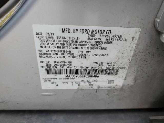 MAJ3S2GE6KC280406 - 2019 FORD ECOSPORT SE ვერცხლისფერი ფოტო 14