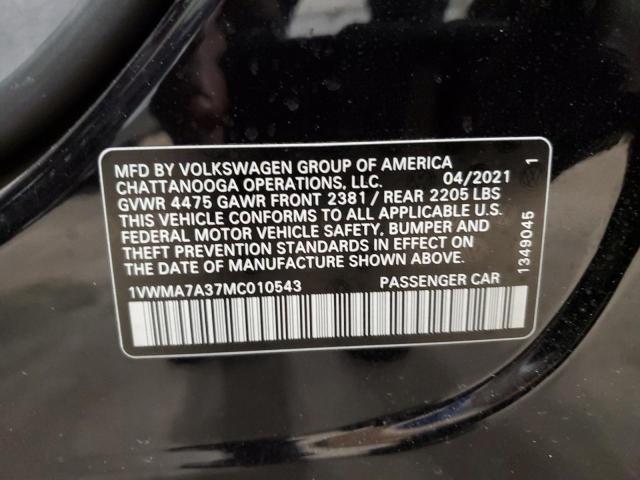 1VWMA7A37MC010543 - 2021 VOLKSWAGEN PASSAT R-LINE შავი ფოტო 12