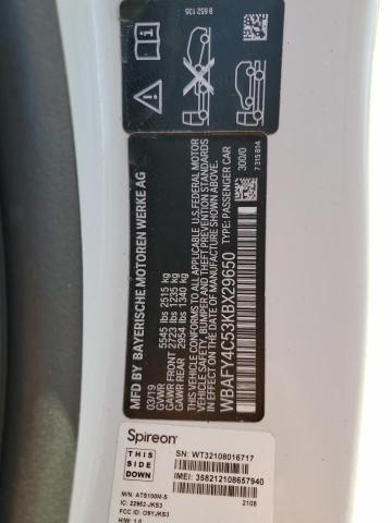 WBAFY4C53KBX29650 - 2019 BMW M850XI WHITE photo 12