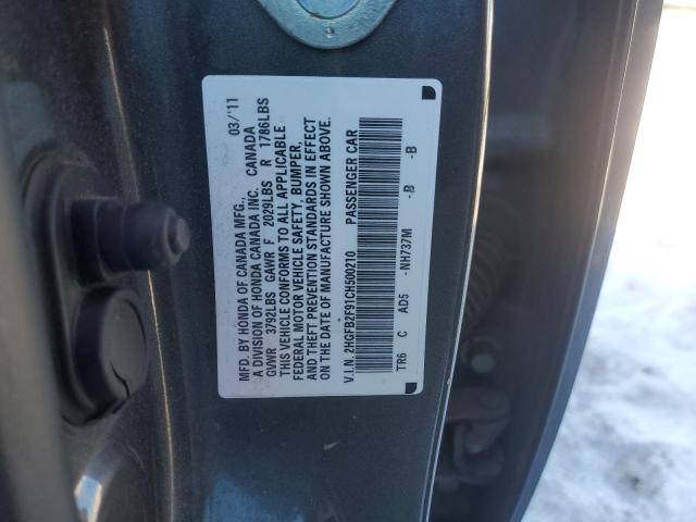 2HGFB2F91CH500210 - 2012 HONDA CIVIC EXL ნაცრისფერი ფოტო 12